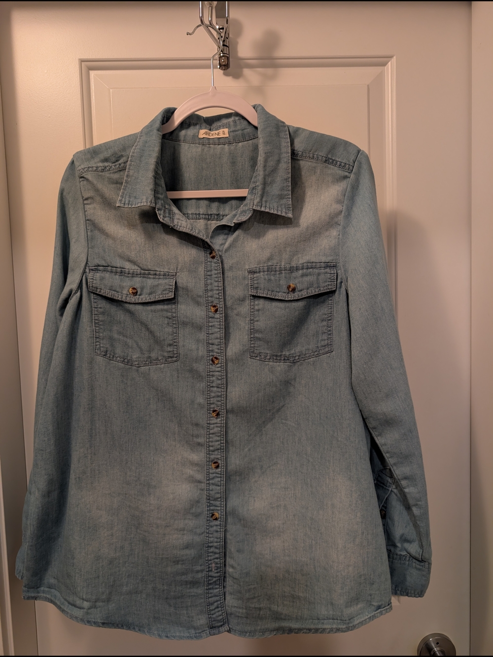 Light Blue Soft Cotton Denim Look Button-Up Shirt